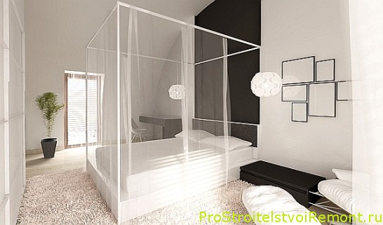 Красивый дизайн интерьера спальни на чердаке белого цвета фото