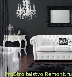 Дизайн интерьера черно-белой гостиной фото