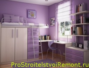 Дизайн интерьера фиолетовой детской комнаты фото