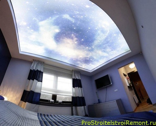 Натяжной потолок в спальне фото "Ночное небо"