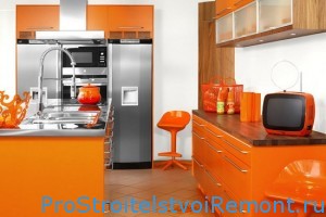 Оранжевый дизайн интерьера кухни фото