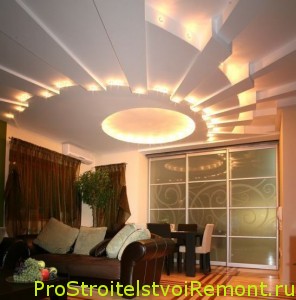 Дизайн подвесного потолка с красивым освещением фото