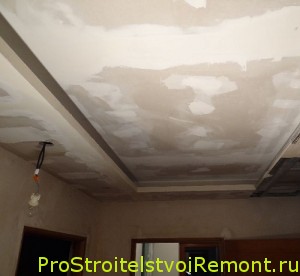Монтаж двухуровневого потолка из гипсокартона в зале фото