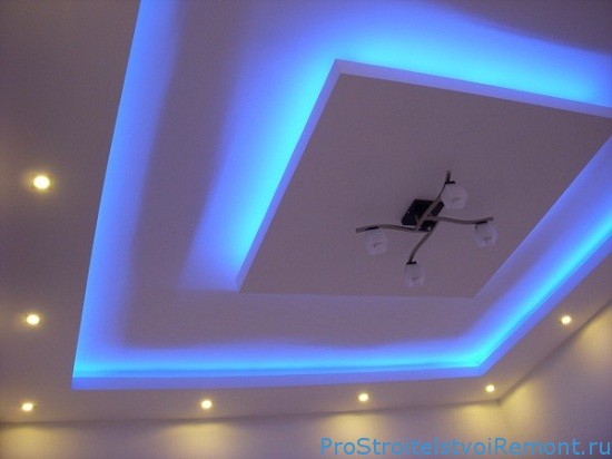 Подвесной потолок из гипсокартона с подсветкой фото