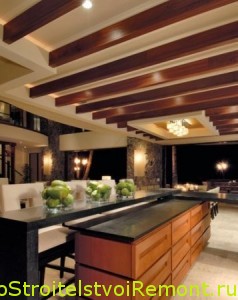 Дизайн подвесного потолка на кухне в современном и деревенском стиле фото