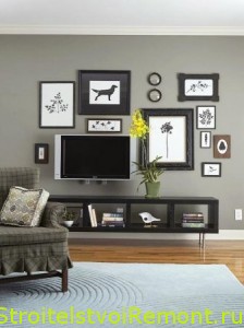 Серый дизайн гостиной с телевизором фото