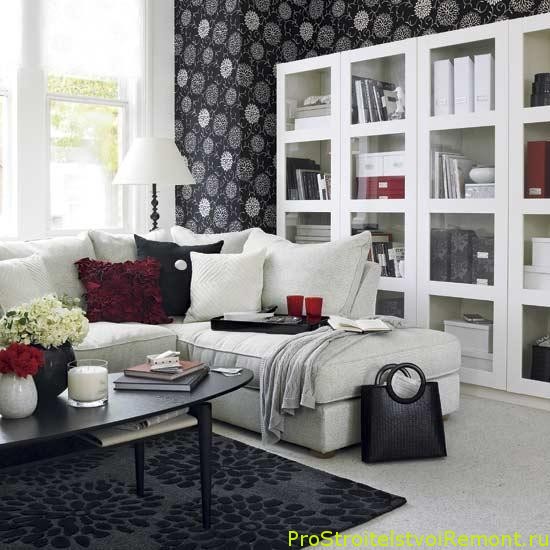 Современный дизайн гостиной в черно-белом цвете фото